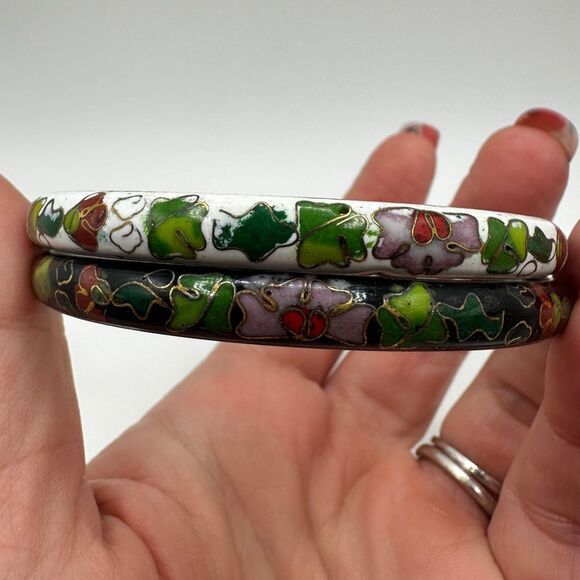 You pick! White or black floral cloisonne bangle bracelet, size 8.5! - Picture 11 of 15